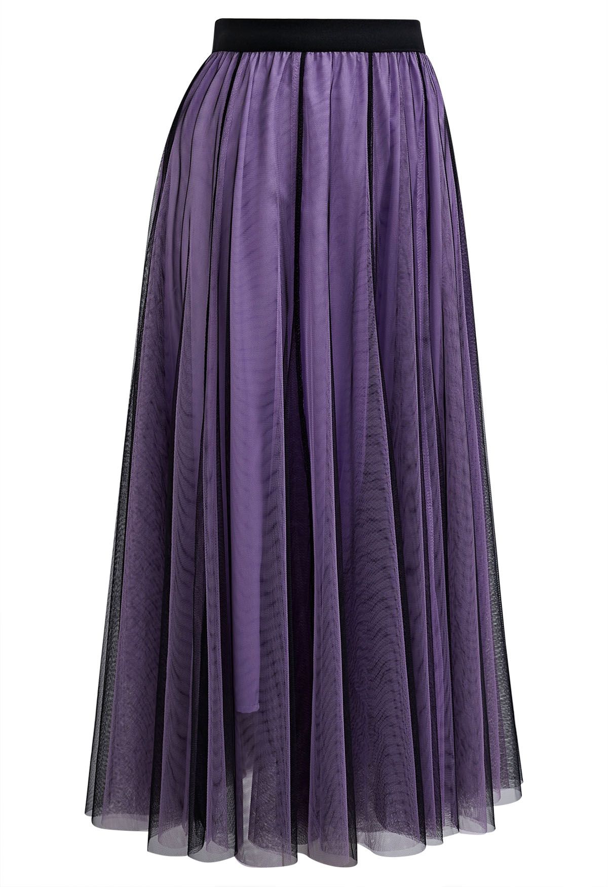 Mixture Color Panelled Tulle Maxi Skirt in Purple