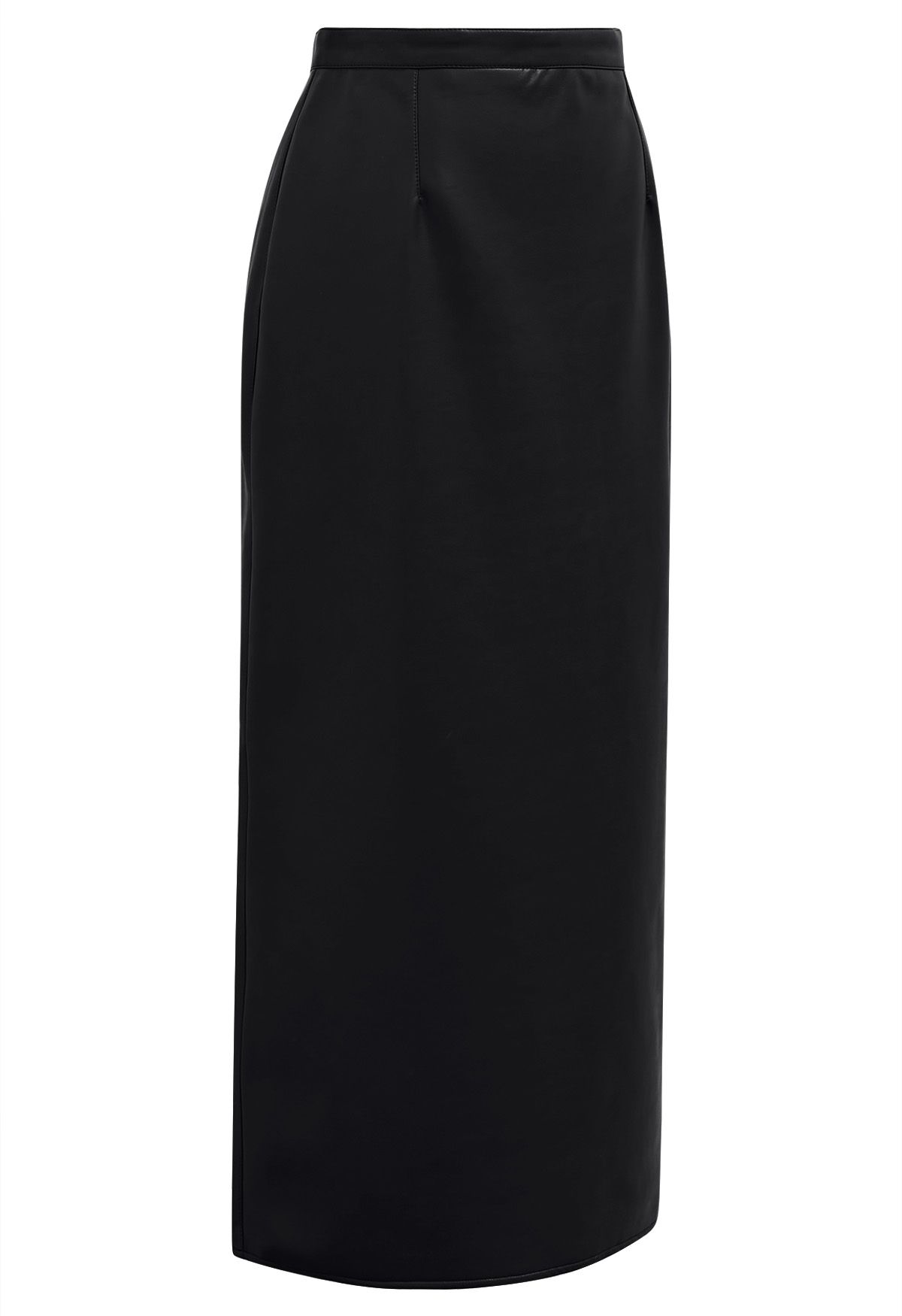 Smooth Silhouette Faux Leather Split Maxi Skirt in Black