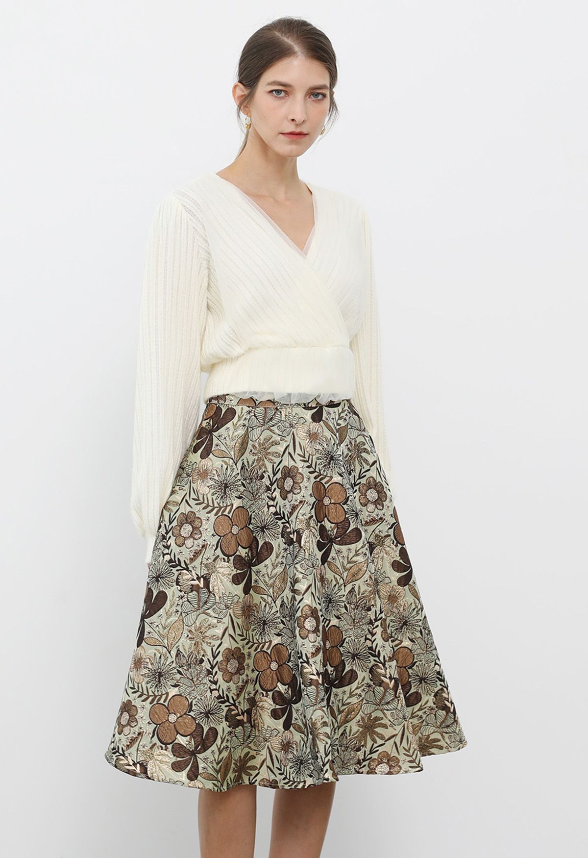 Antique Floral Jacquard A-Line Skirt