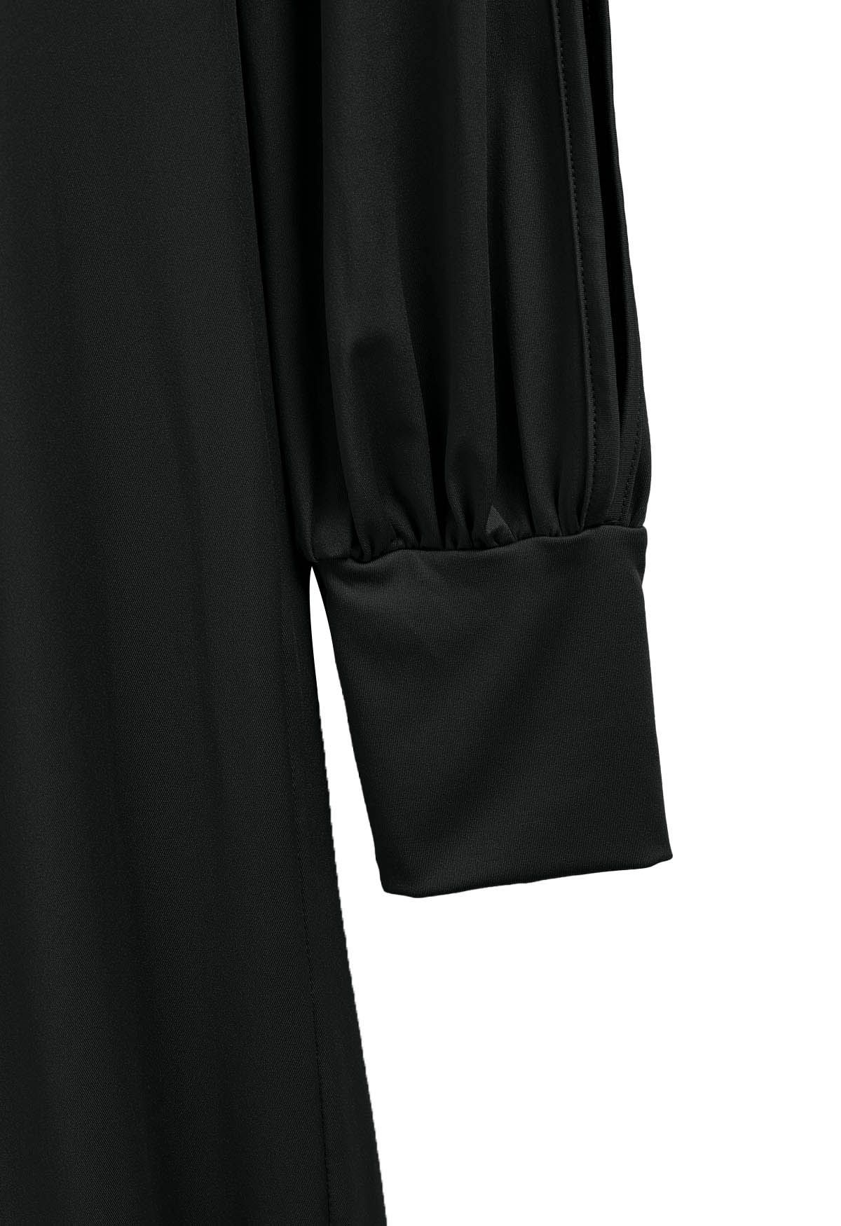 Twist Front V-Neck Cutout Sleeve Maxi Dress in Black