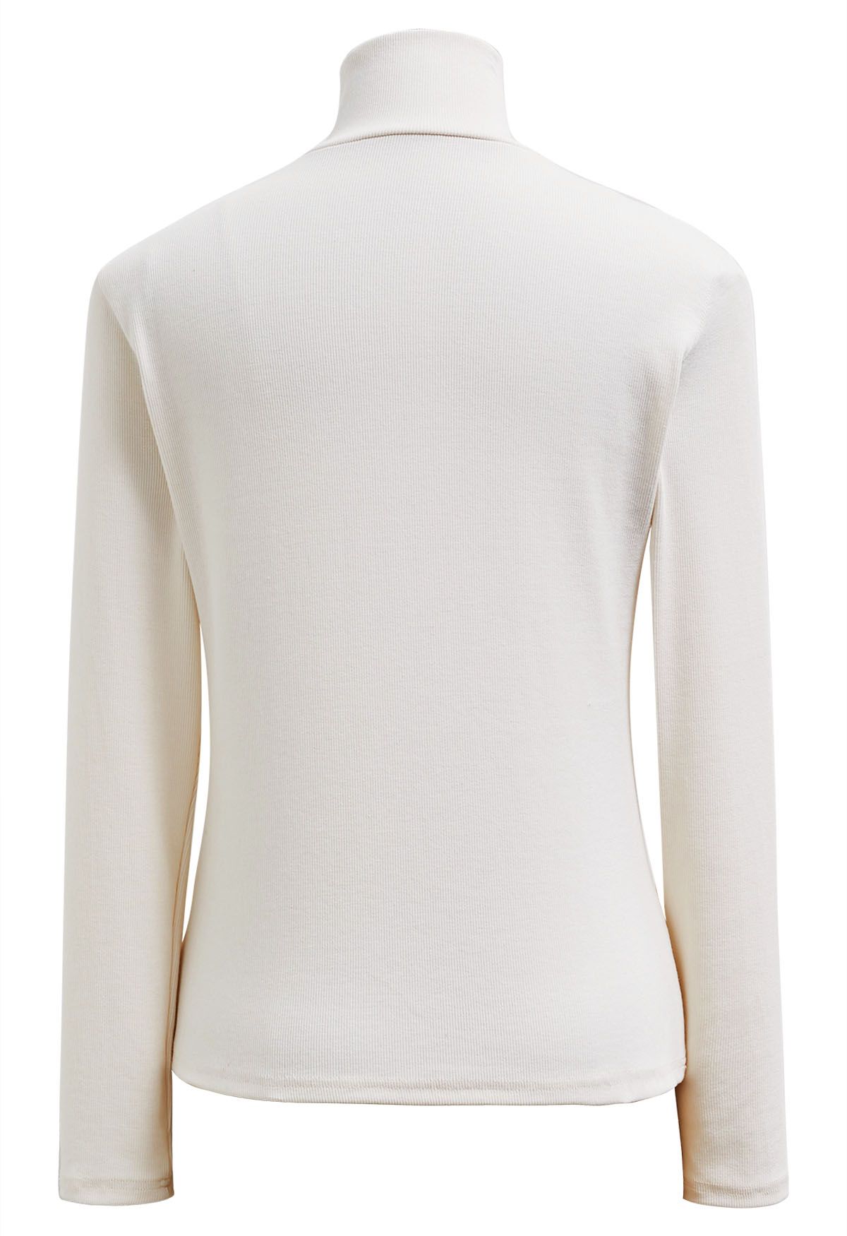 Faux-Wrap Mock Neck Long-Sleeve Top in Ivory