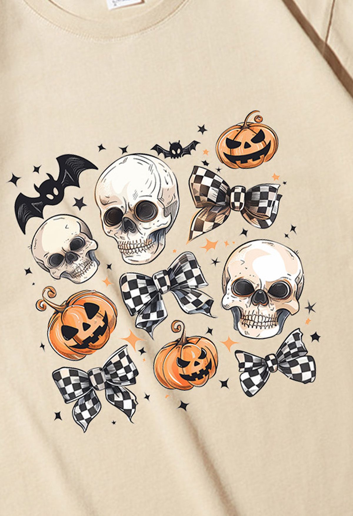 Skulls and Checkered Bows Pattern T-Shirt