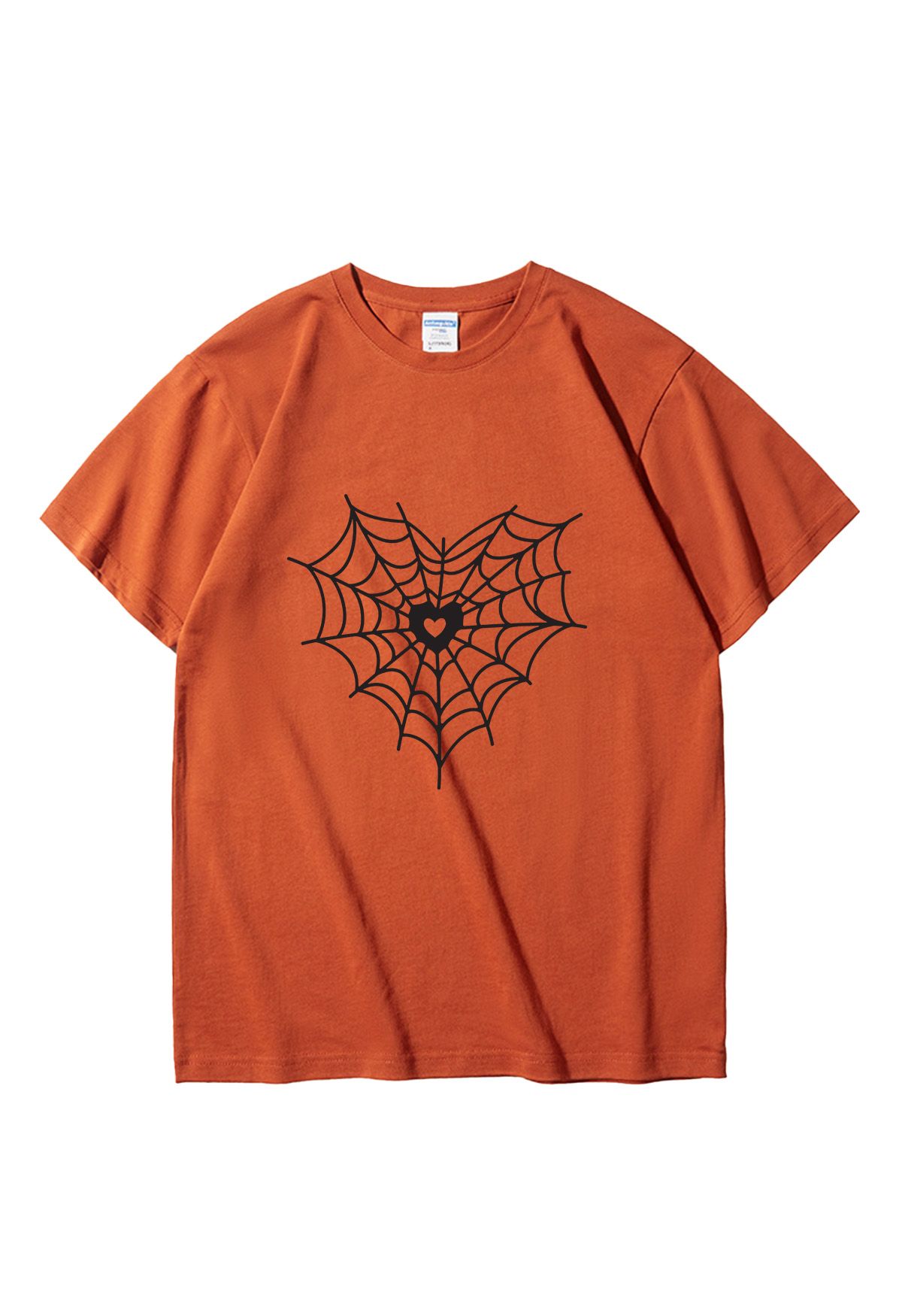 Black Heart Spider Web Pattern T-Shirt