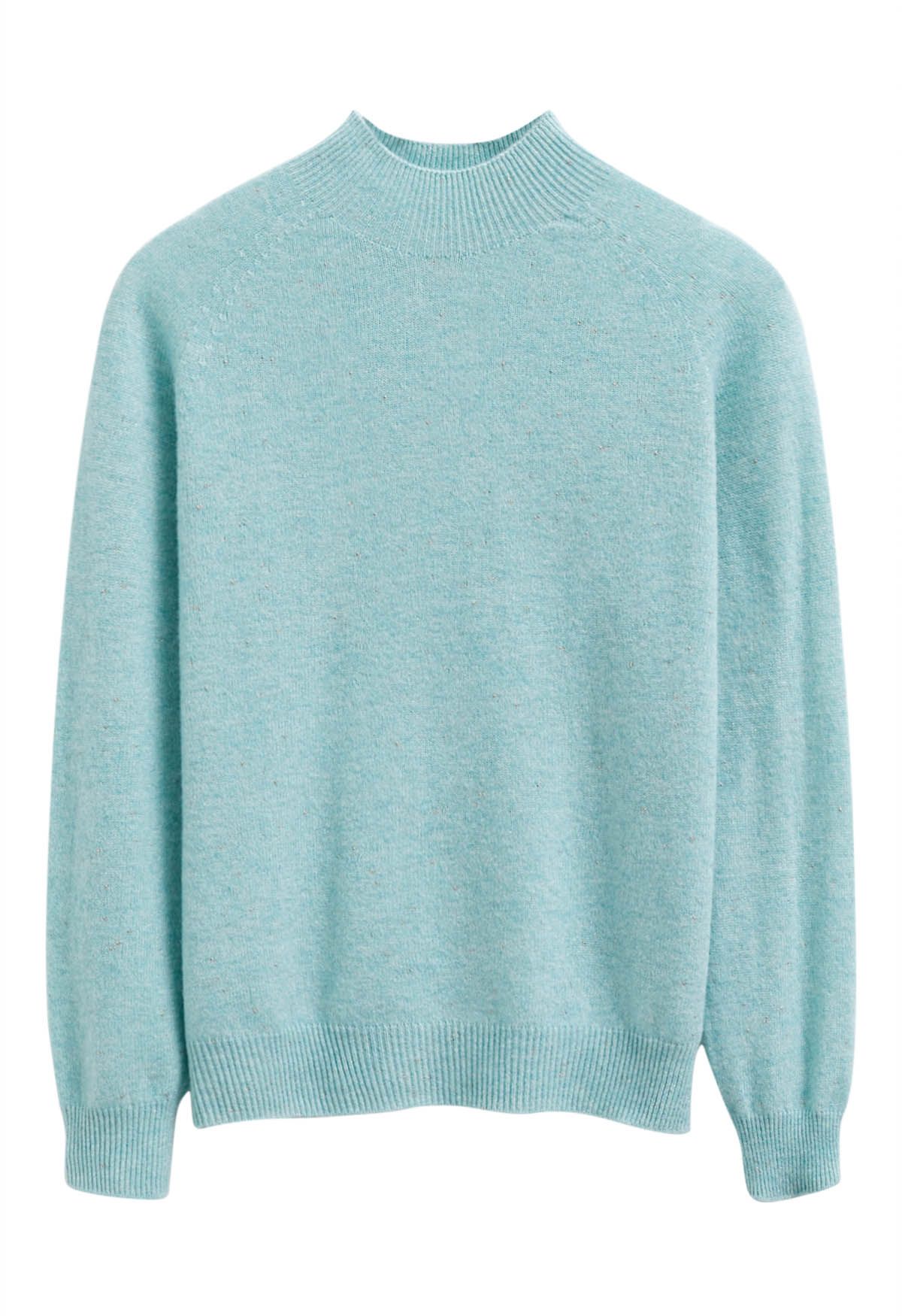 Integral Metallic Thread Mock Neck Wool Sweater in Mint