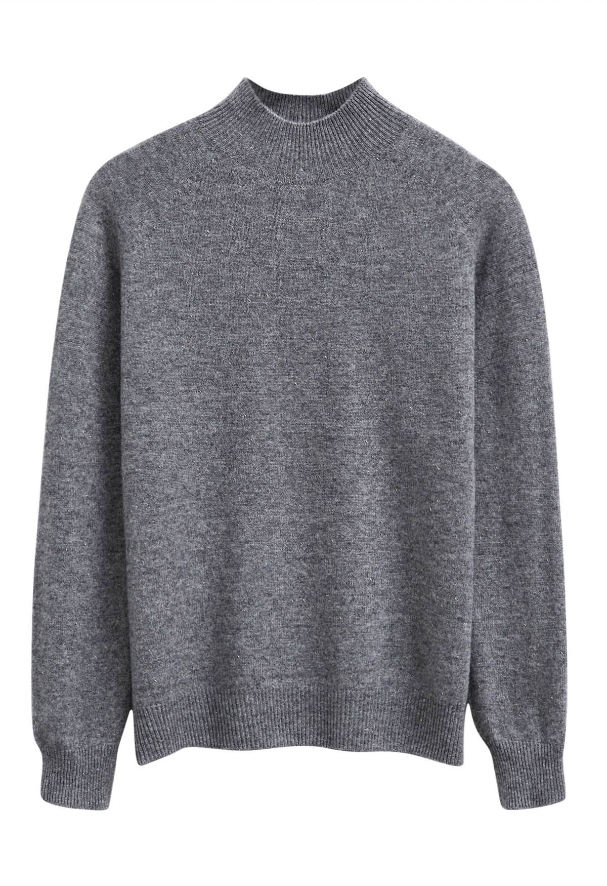 Integral Metallic Thread Mock Neck Wool Sweater in Smoke