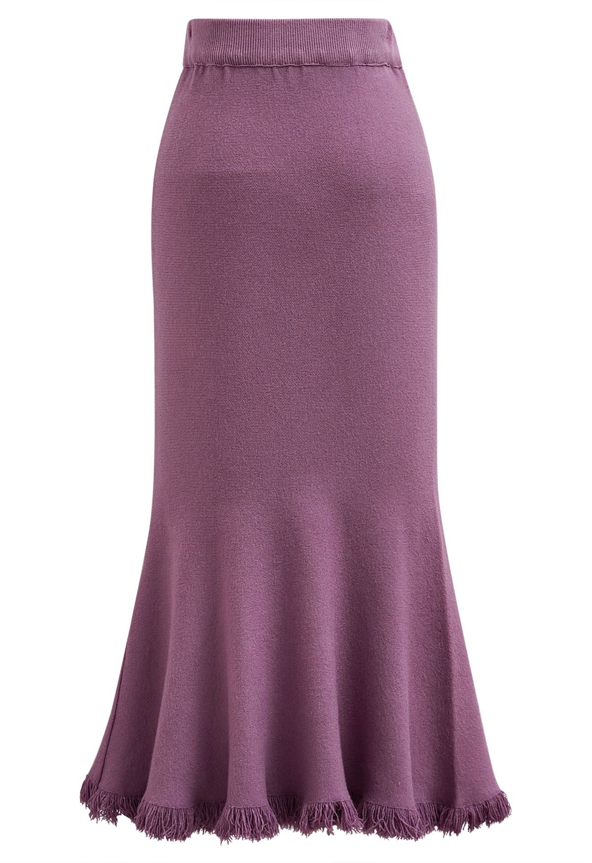 Easy Fringed Mermaid Knit Maxi Skirt in Violet