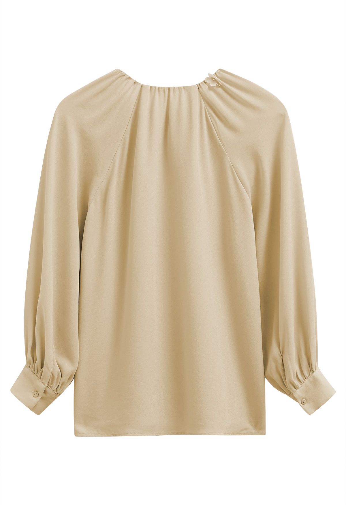 3D Floret Pearly Cutout Puff Sleeve Shirt in Mustard