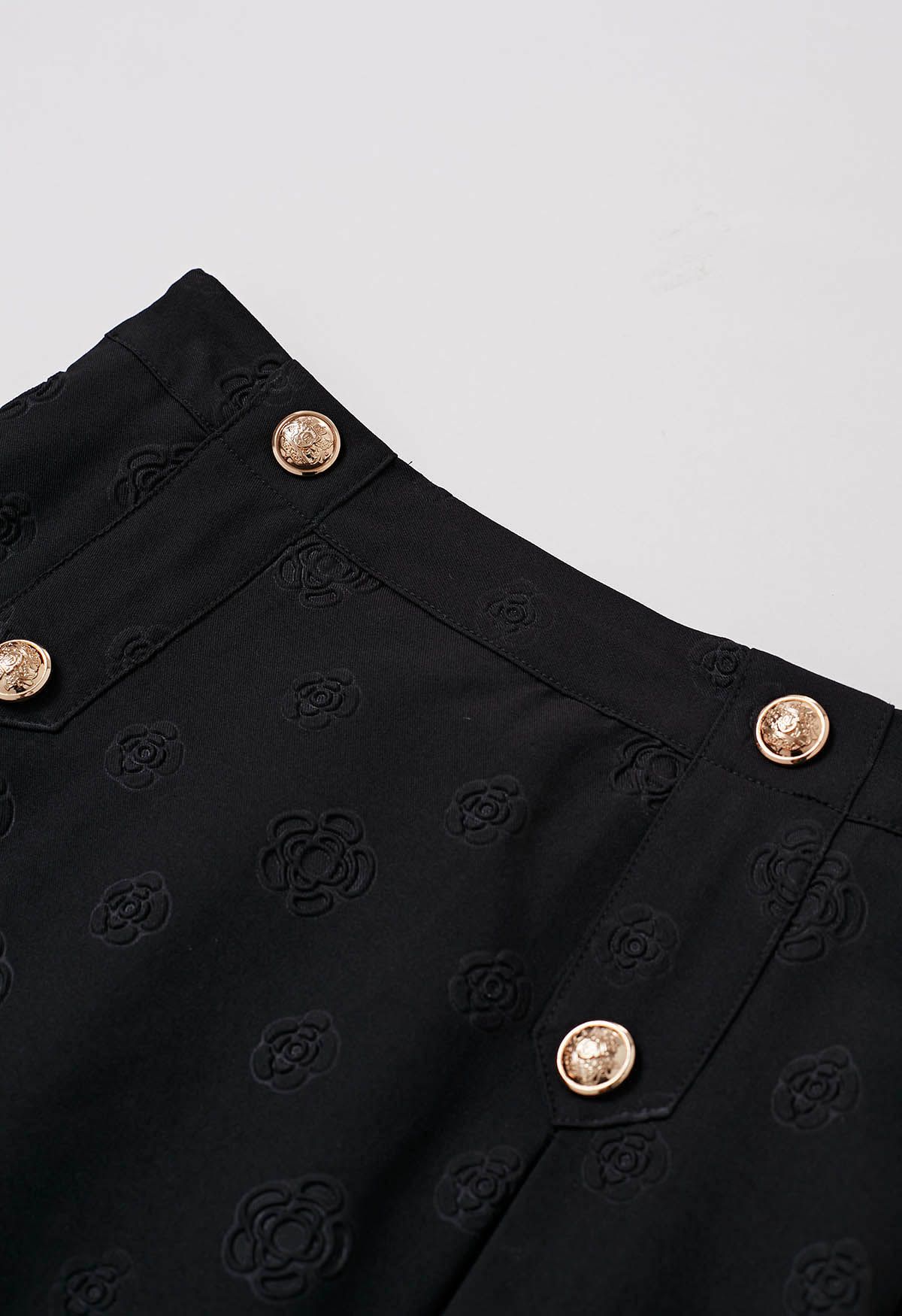 Embossed Rose A-Line Midi Skirt in Black