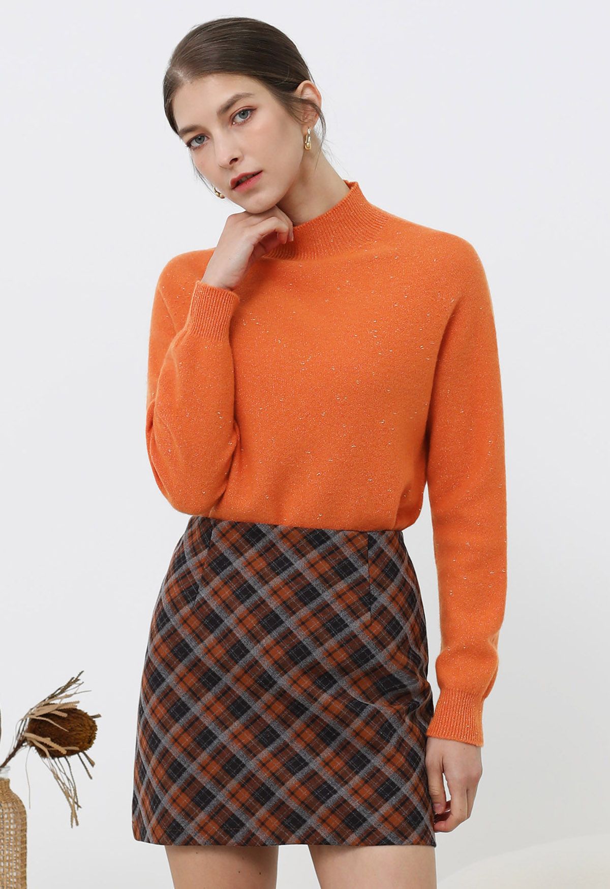 Falling for Plaid Mini Bud Skirt in Pumpkin