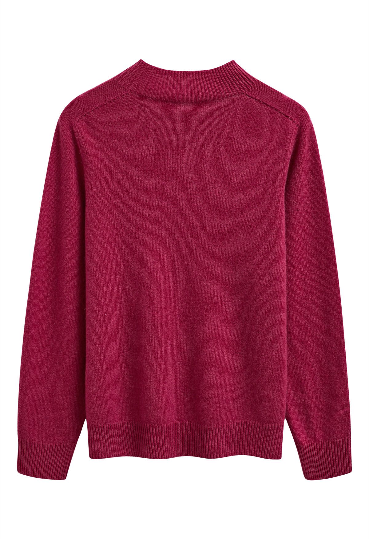 Heartwarming Mock Neck Long-Sleeve Wool Sweater in Magenta