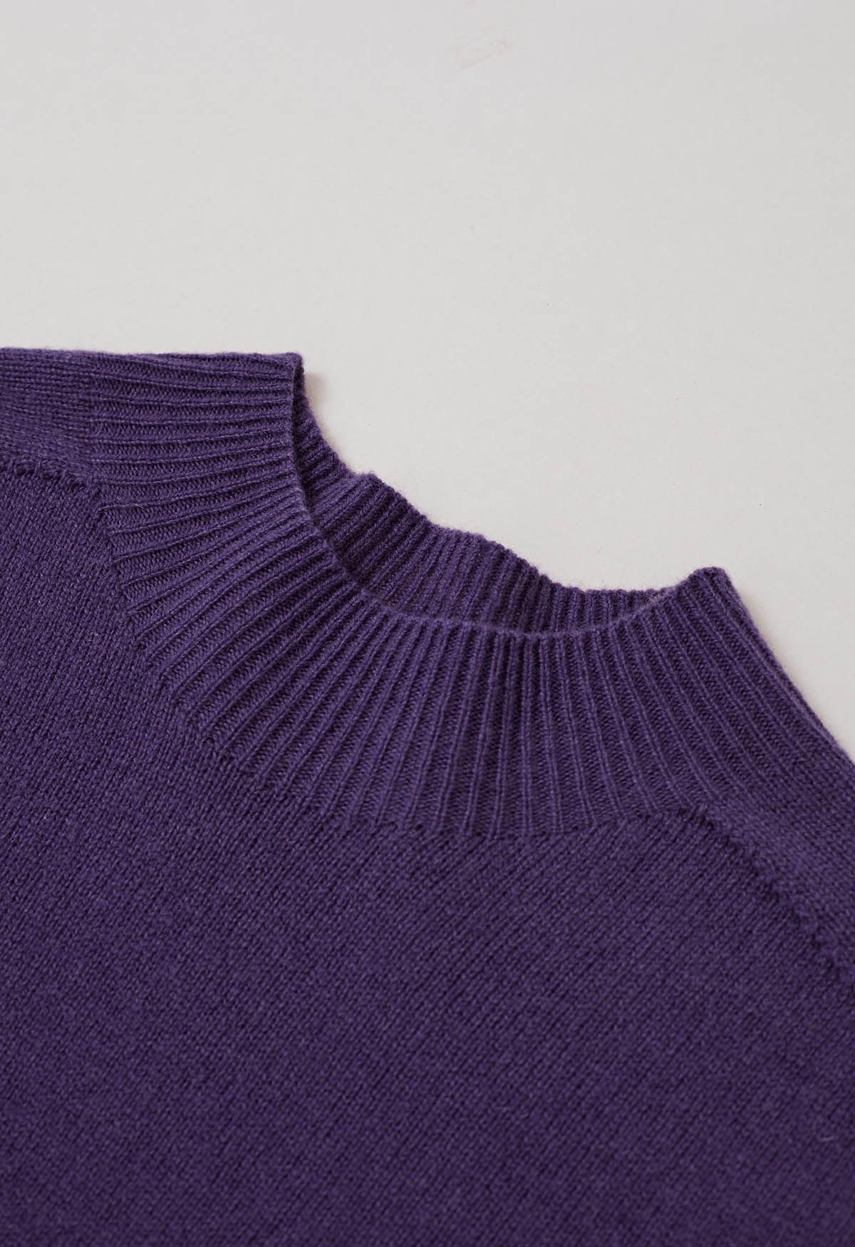 Heartwarming Mock Neck Long-Sleeve Wool Sweater in Purple