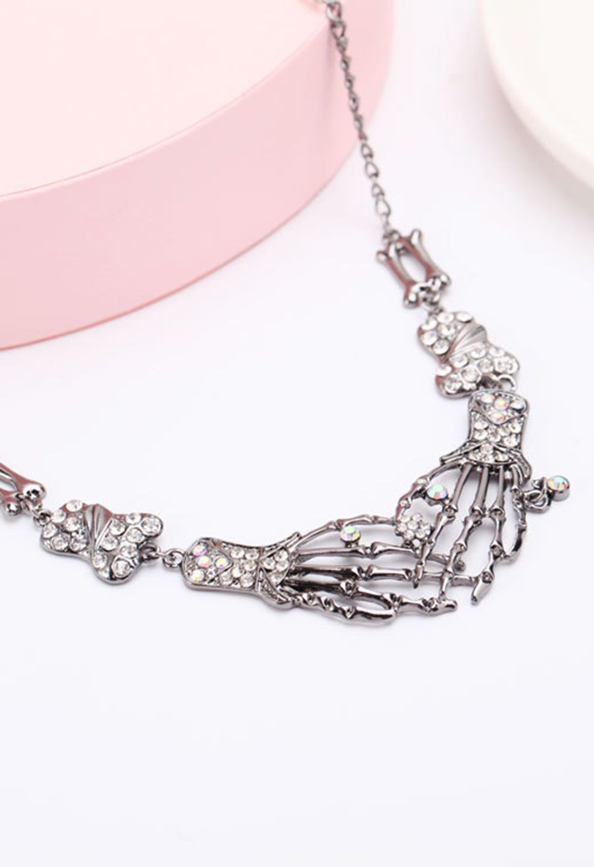 Skeleton Hand Rhinestone Necklace