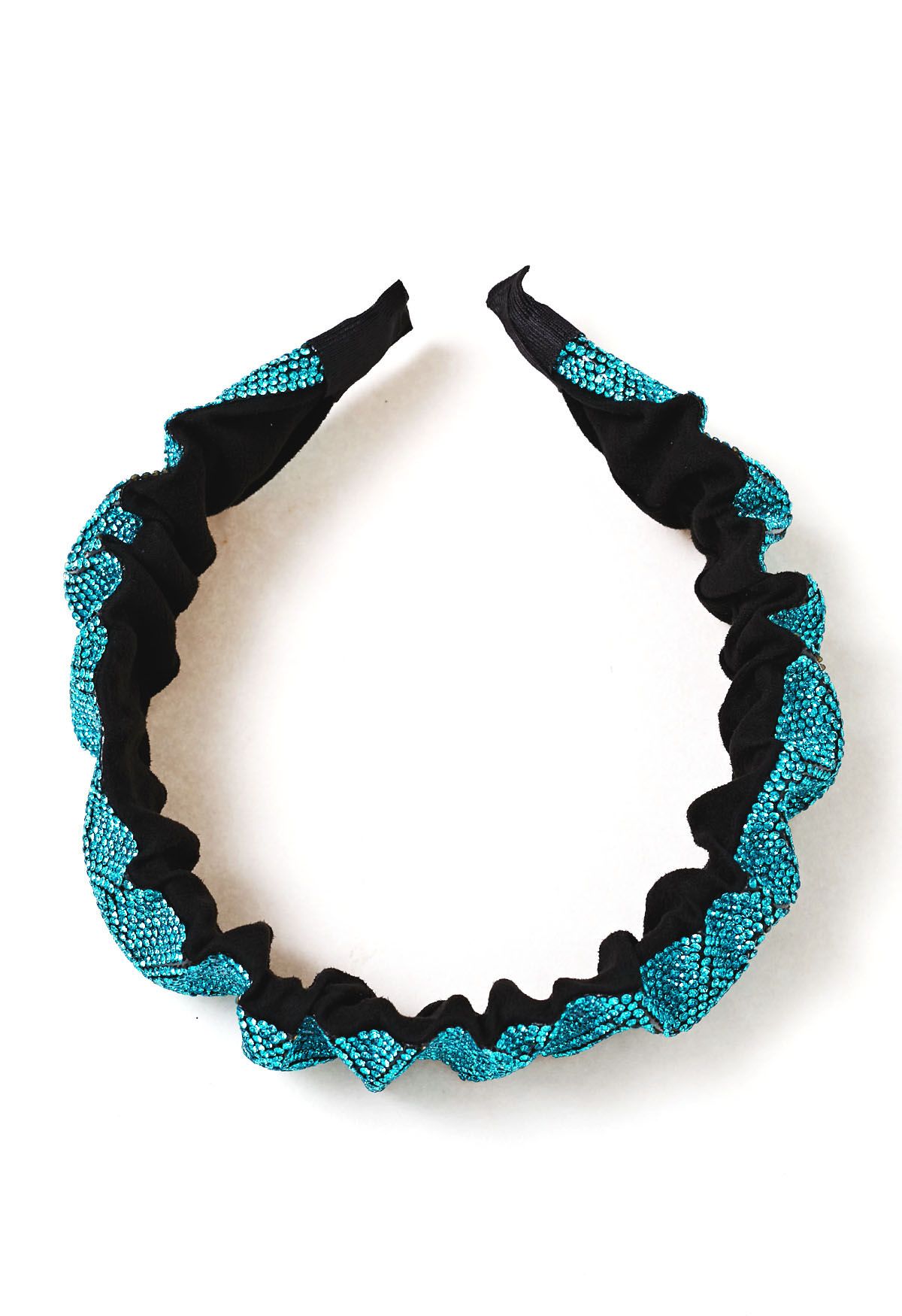 Shimmery Rhinestone Wide Pleats Headband in Turquoise