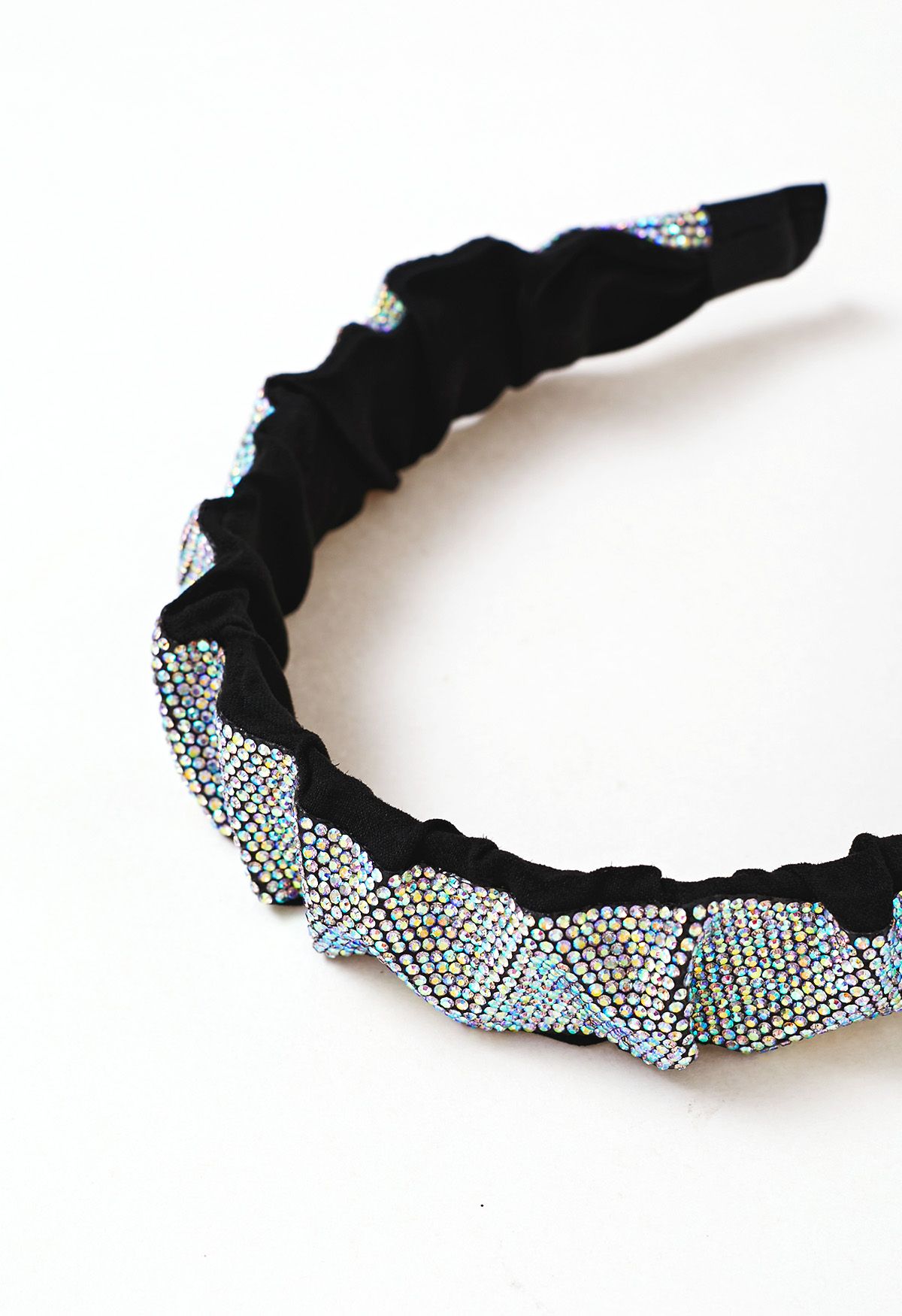 Shimmery Rhinestone Wide Pleats Headband in Silver