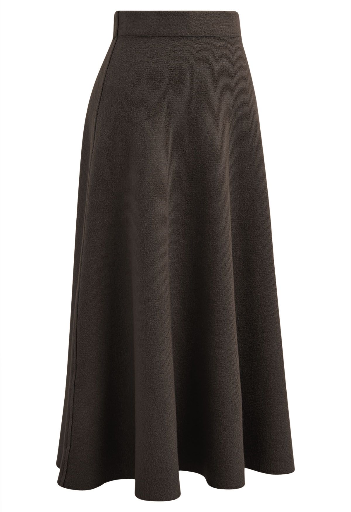 Solid Color A-Line Knit Midi Skirt in Brown