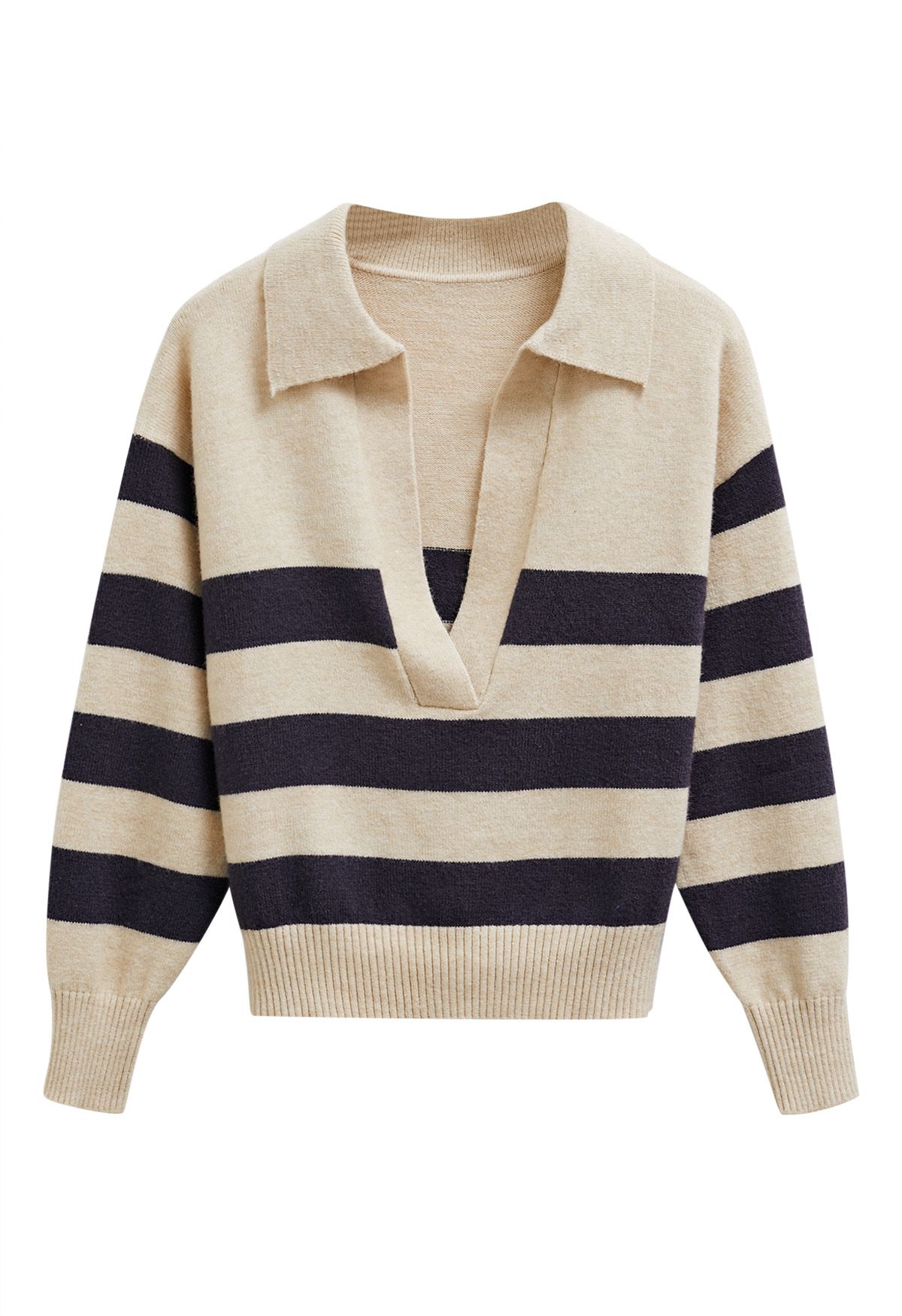 Casual Stripe V-Neck Knit Sweater