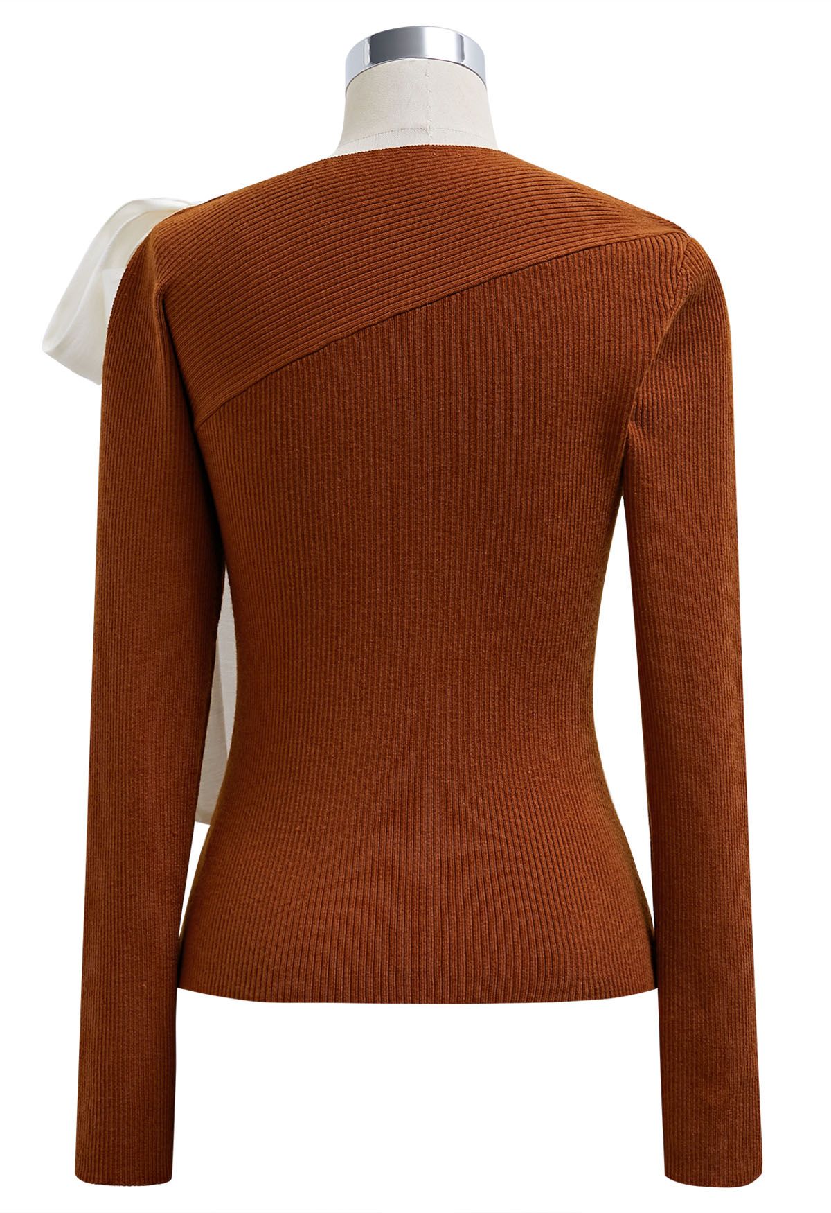 Sheer Tie-Strap One Shoulder Knit Top in Pumpkin