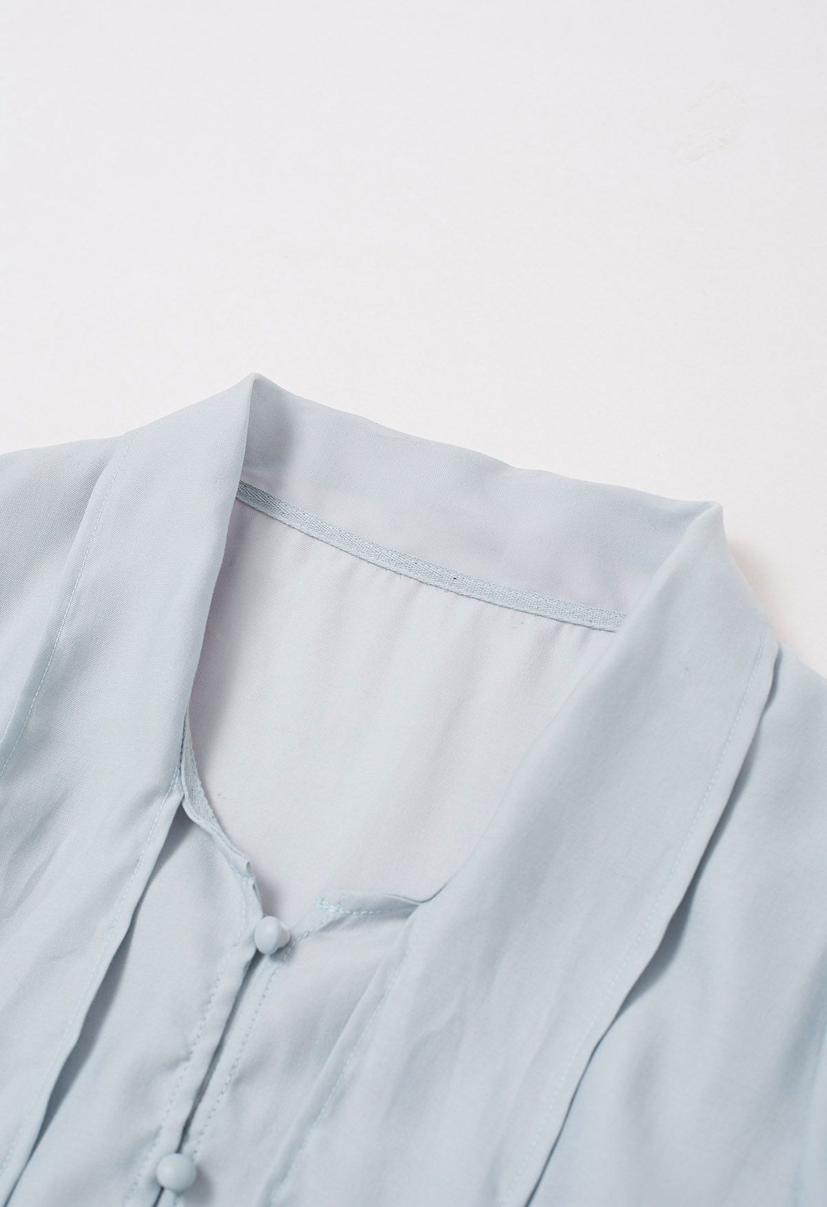 Bowknot Neck Buttoned Crop Shirt in Light Blue