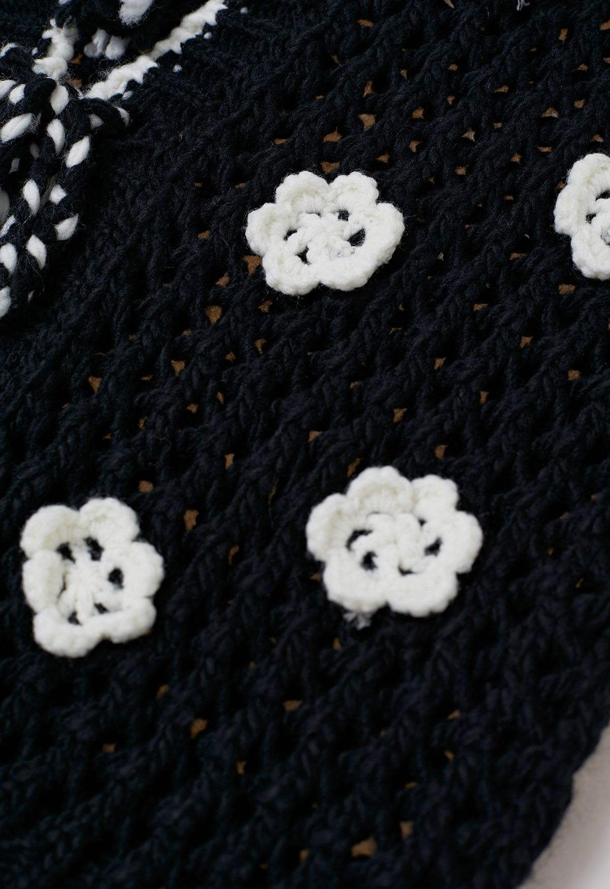 Stitch Flower Self-Tie Closure Hand Knit Cardigan