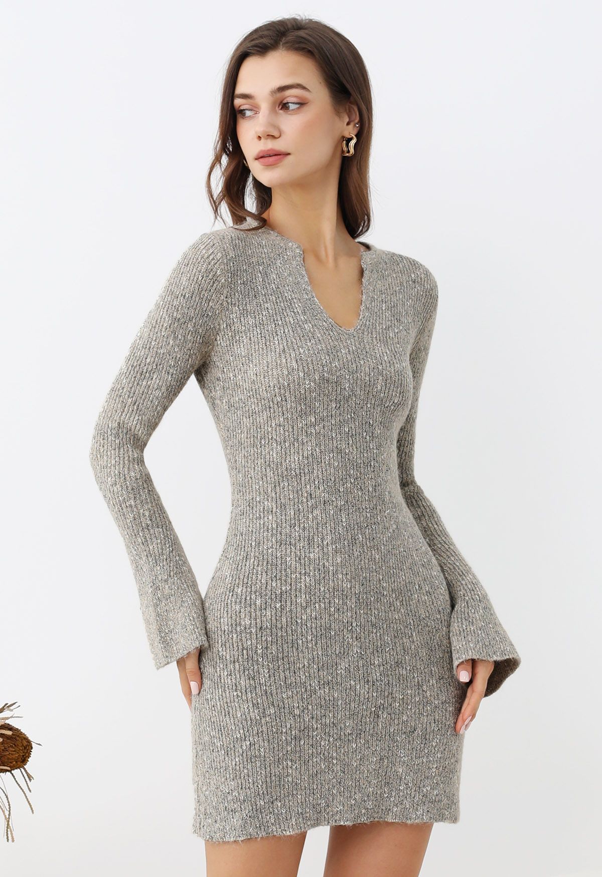 Groovy Notch Neckline Ribbed Knit Dress