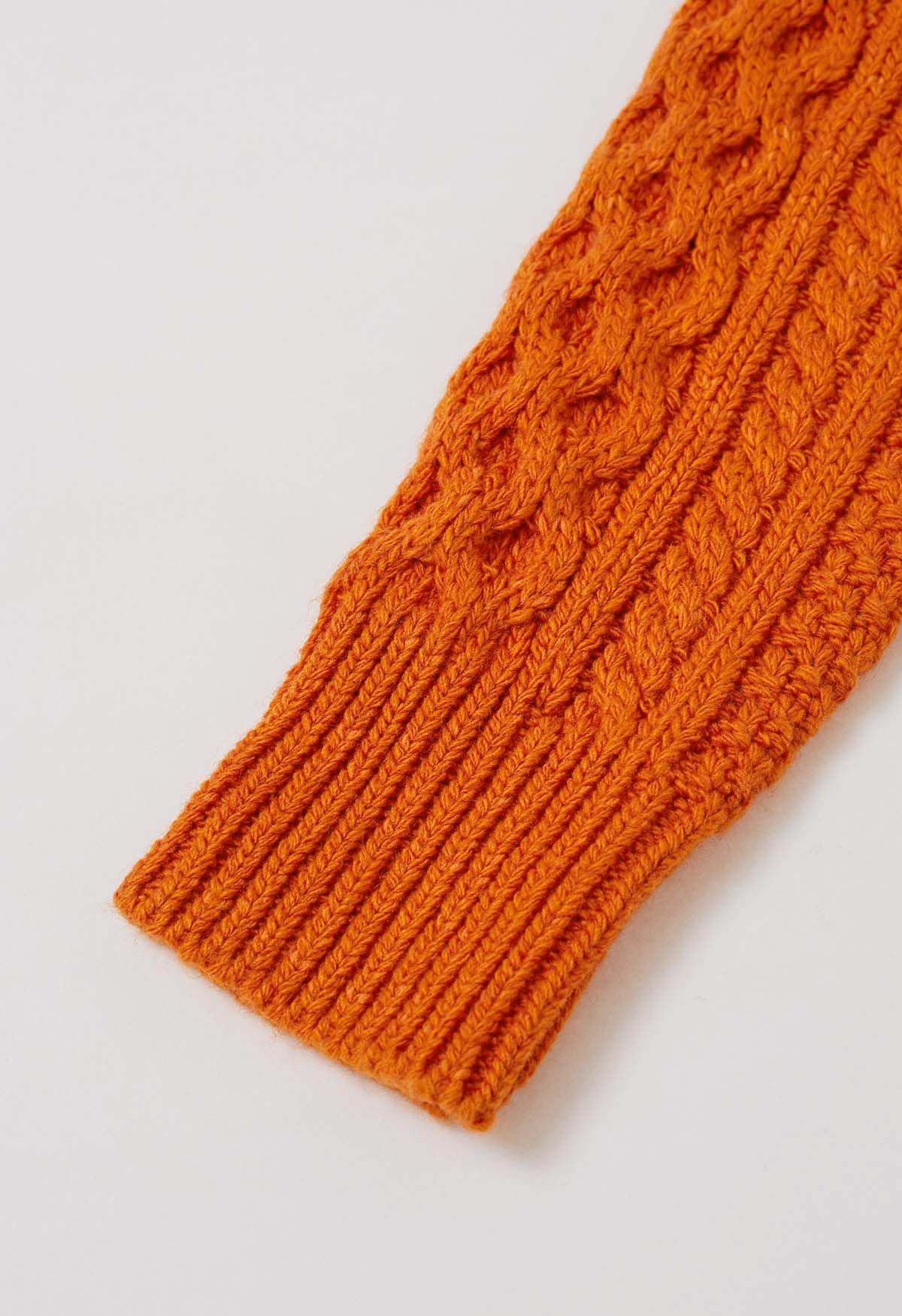 Hug-Me Cable Knit Crewneck Sweater in Pumpkin