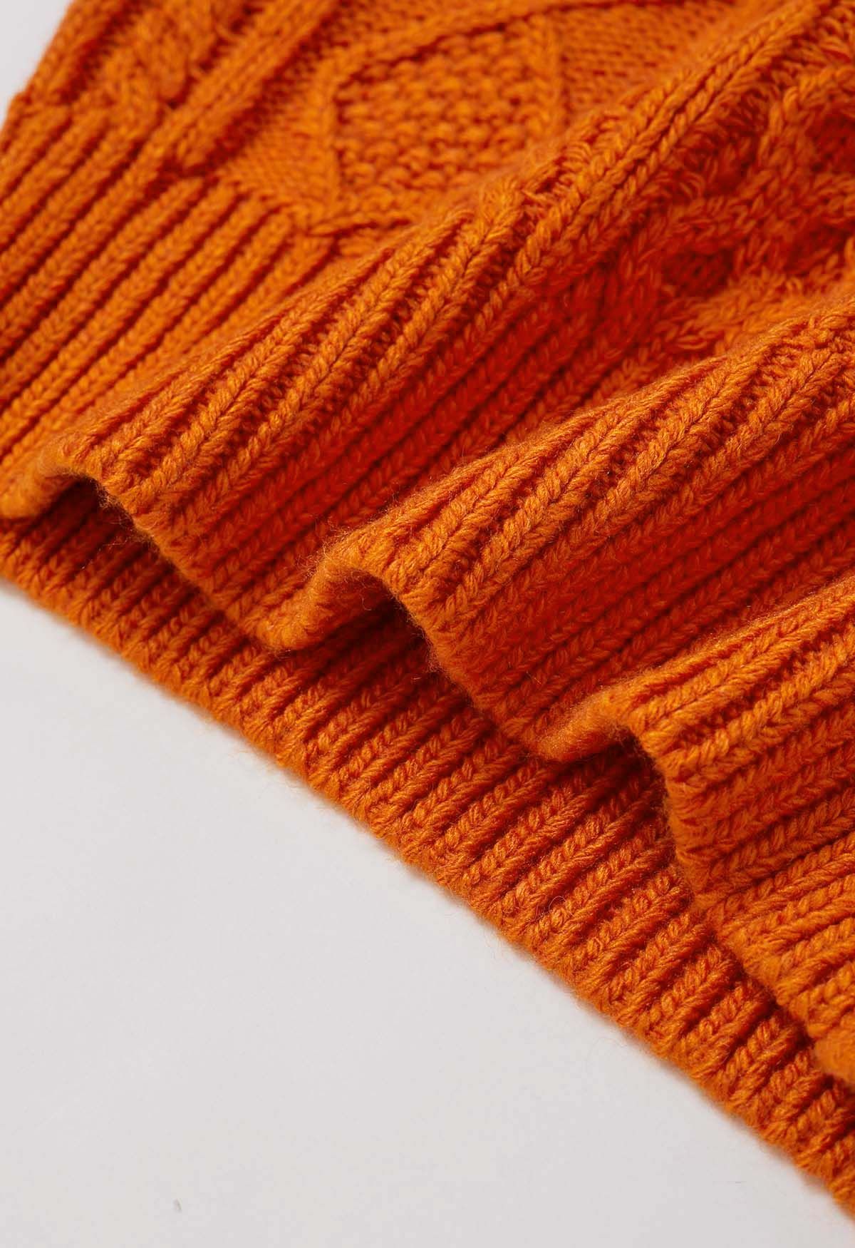 Hug-Me Cable Knit Crewneck Sweater in Pumpkin