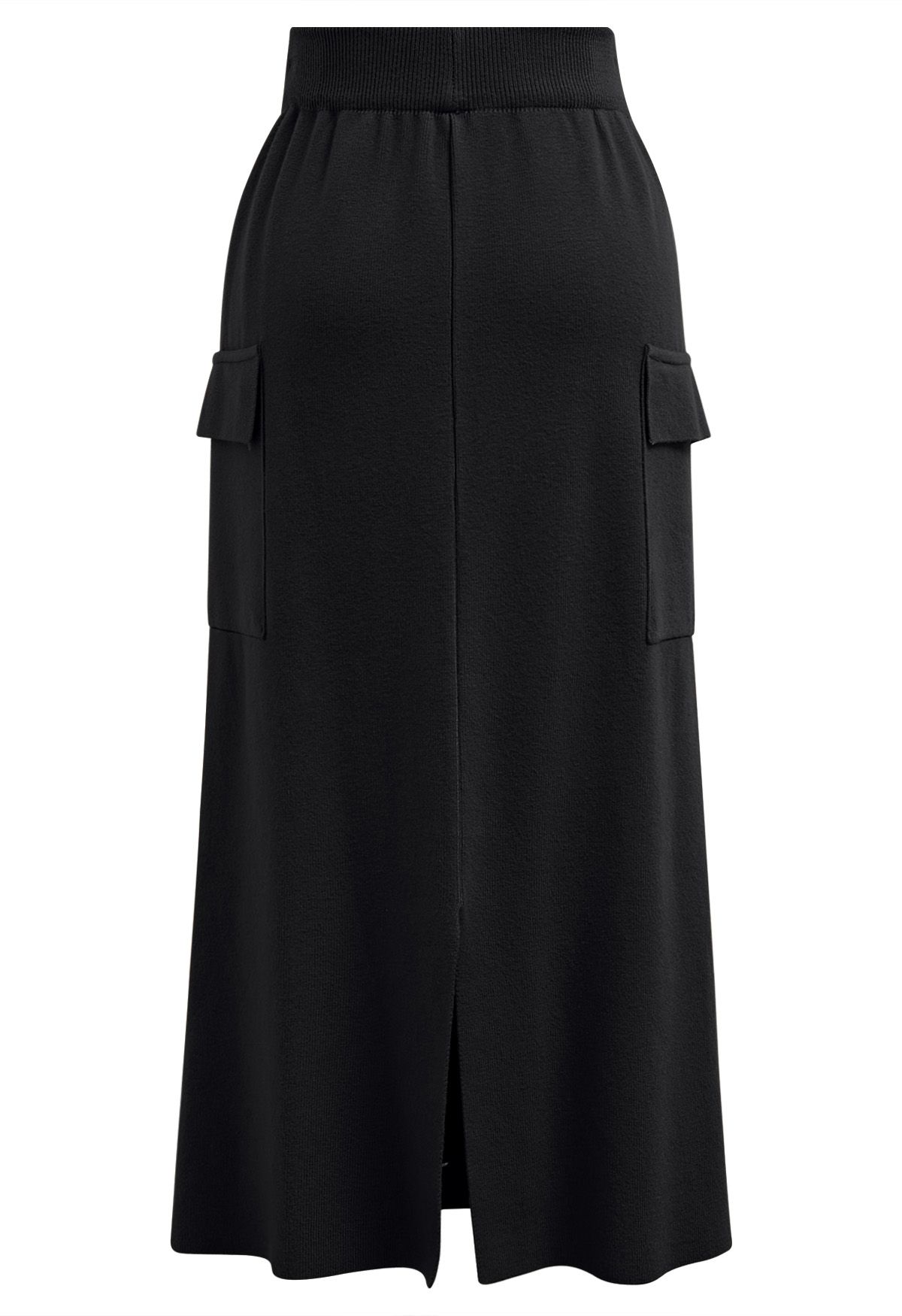 Fake Pocket Stylish Tie-Waist Knit Skirt in Black