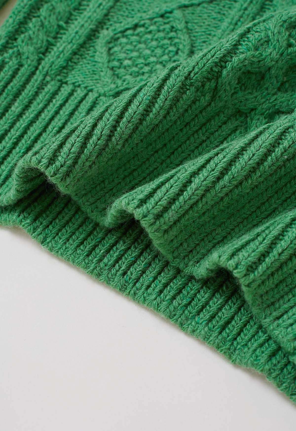 Hug-Me Cable Knit Crewneck Sweater in Green