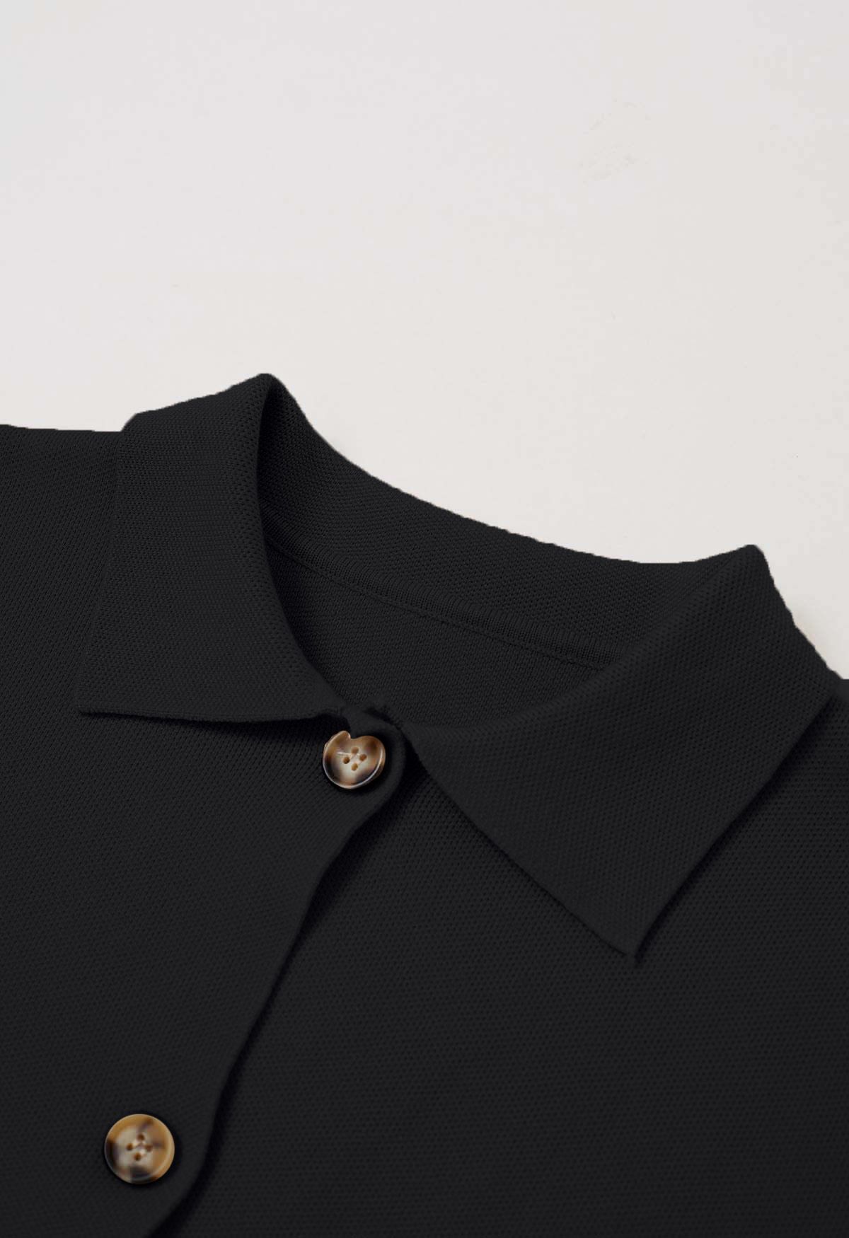 Classic Collar Button Down Knit Jacket in Black