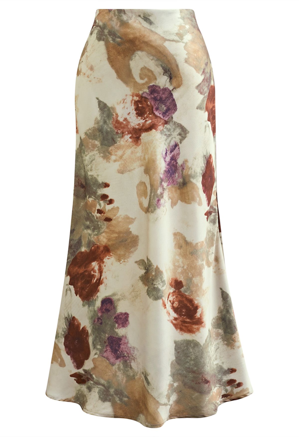 Dreamy Floral Watercolor Print Flare Maxi Skirt