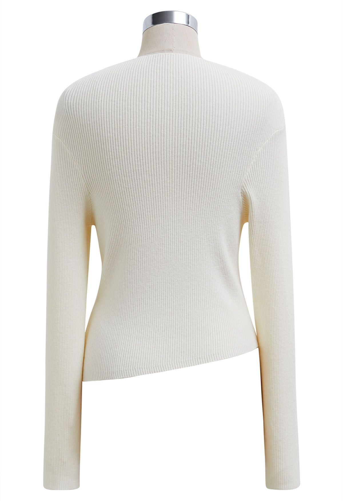 Slanted Hem Ribbed Knit Top in White