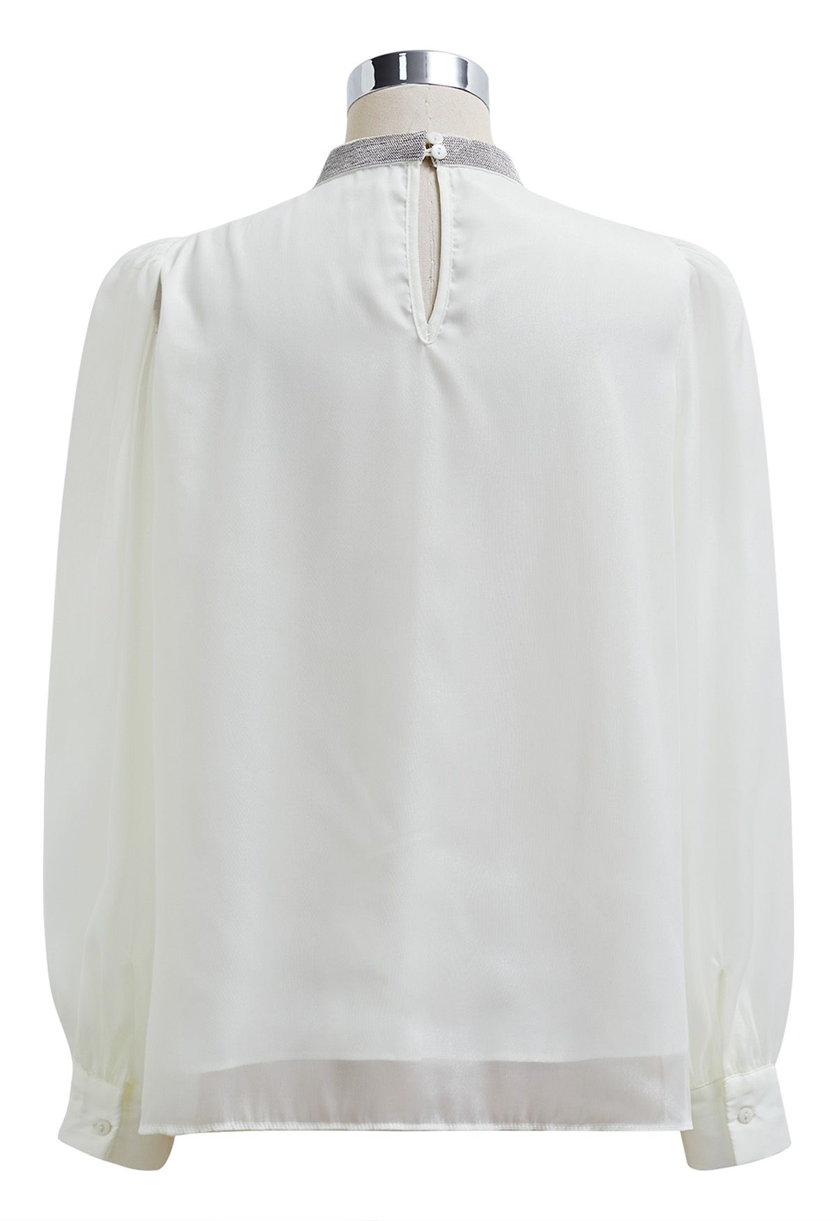 Sparkling Beaded Neckline Sheer Top in White