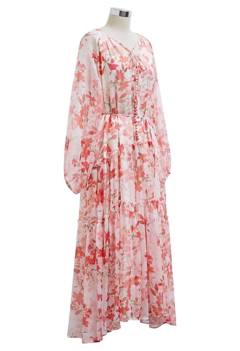 Azalea Bloom Tie Neck Chiffon Midi Dress