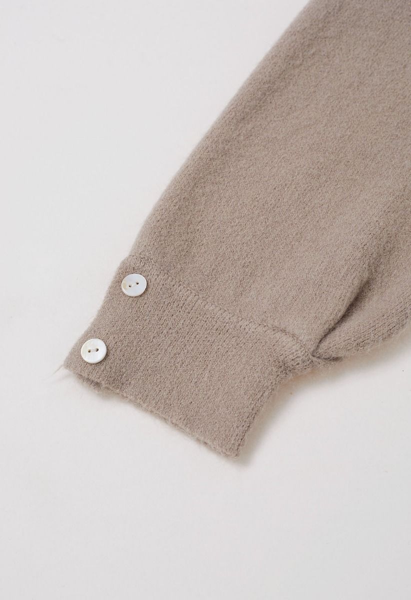 Relaxed Patch-Pocket Button Down Cardigan in Oatmeal