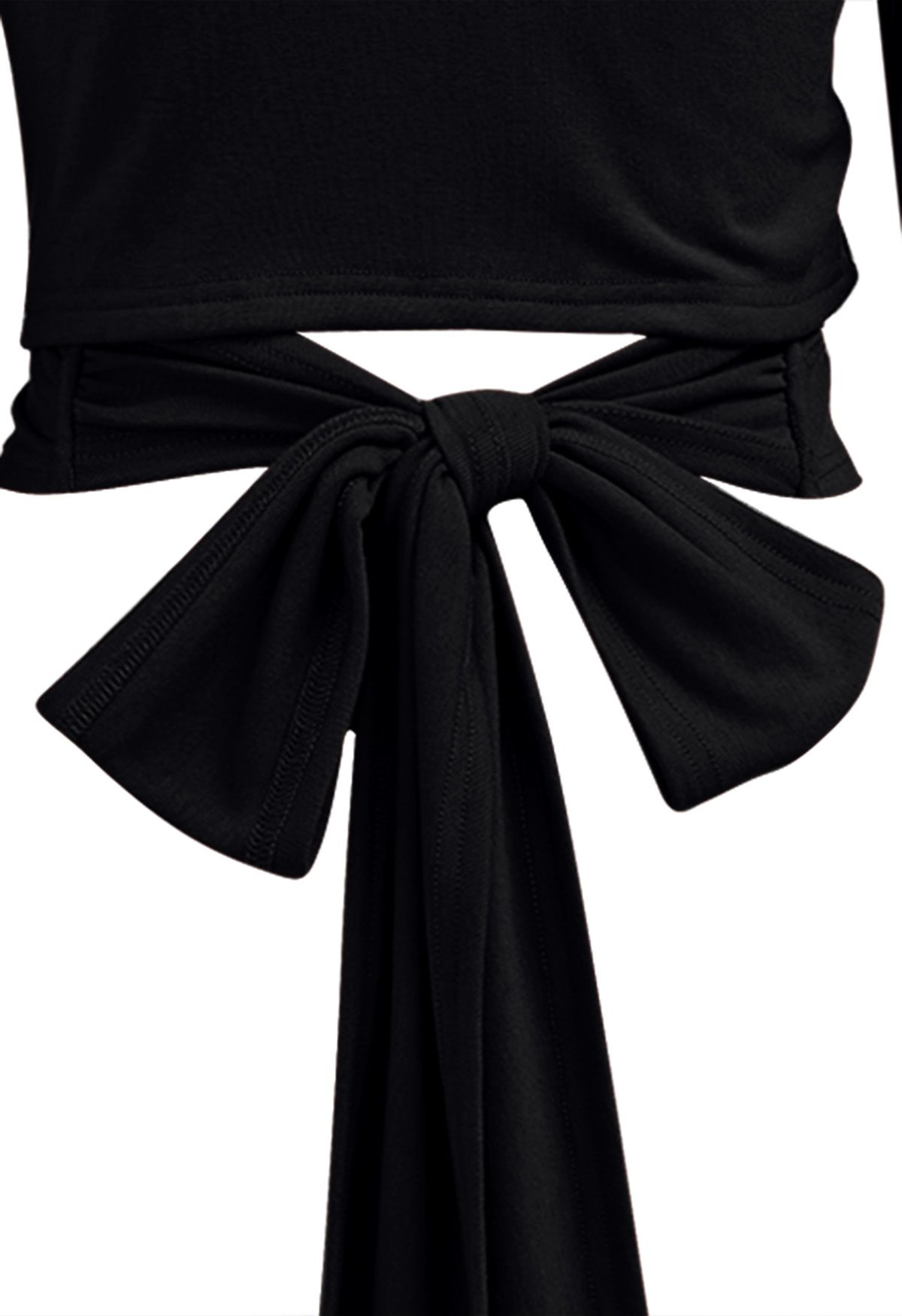 Self-Tie Back Ribbon Wrapped Front Top in Black