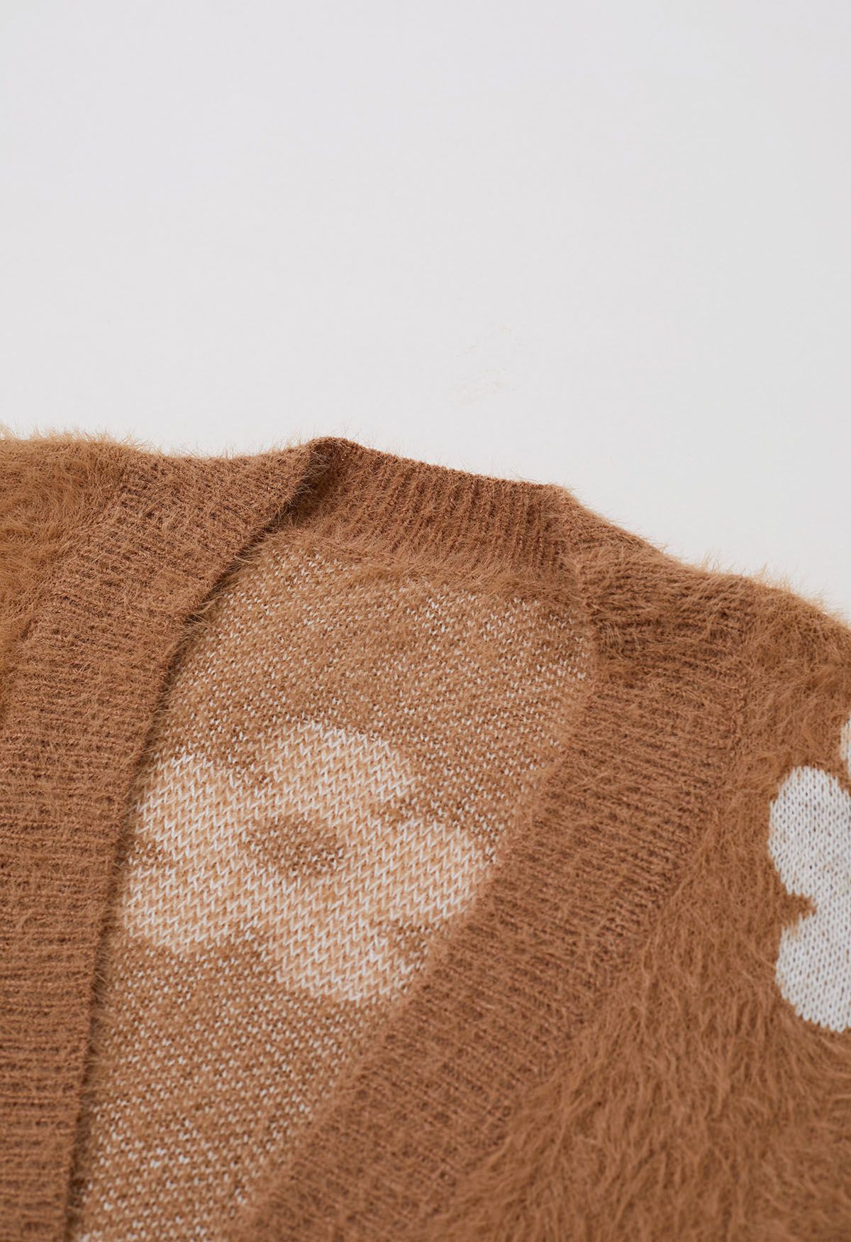 Cuteness Flowers Fuzzy Knit Cardigan in Caramel