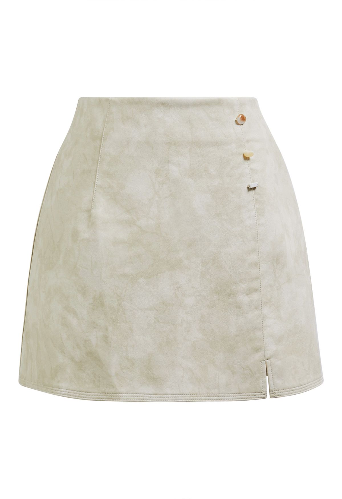 Marble Beads Decor Faux Leather Mini Skirt in Ivory