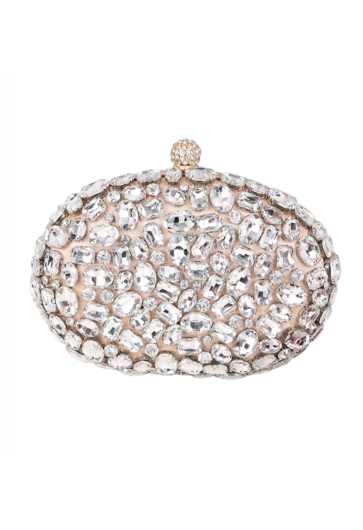 Sparkly Rhinestones Oval Clutch in Champagne