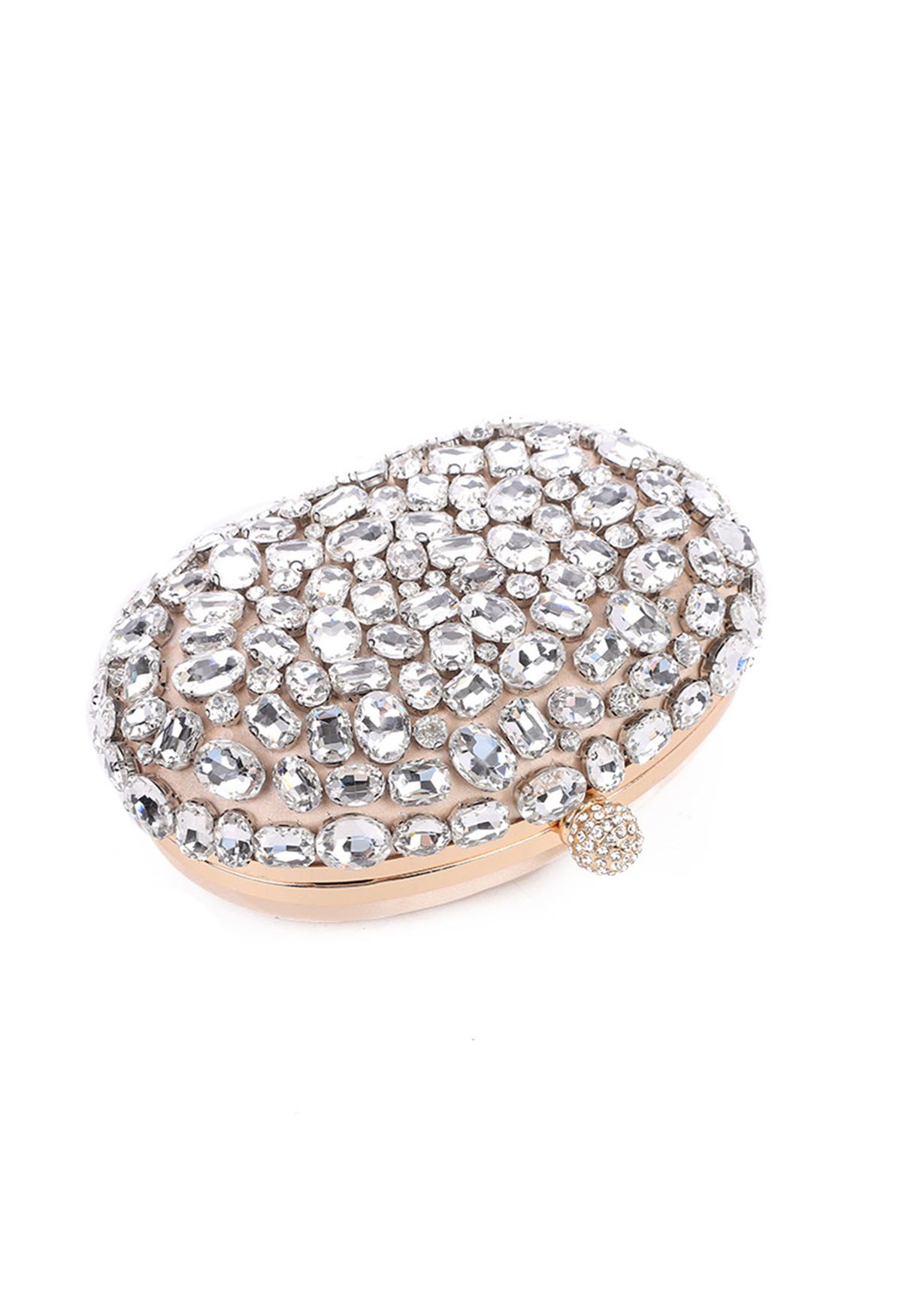 Sparkly Rhinestones Oval Clutch in Champagne