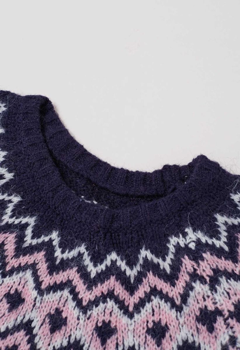 Nordic Charm Fair Isle Knit Sweater in Blue