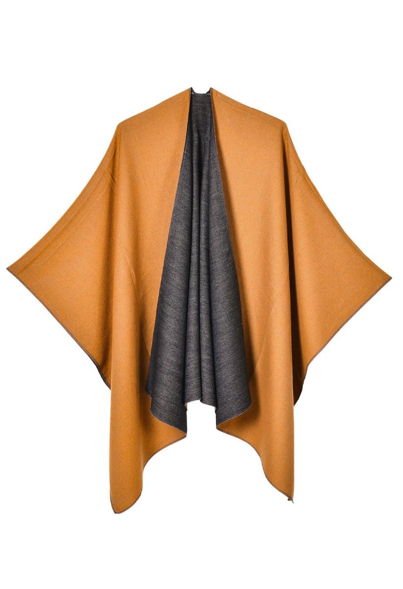 Reversible Charm Open-Front Poncho in Pumpkin