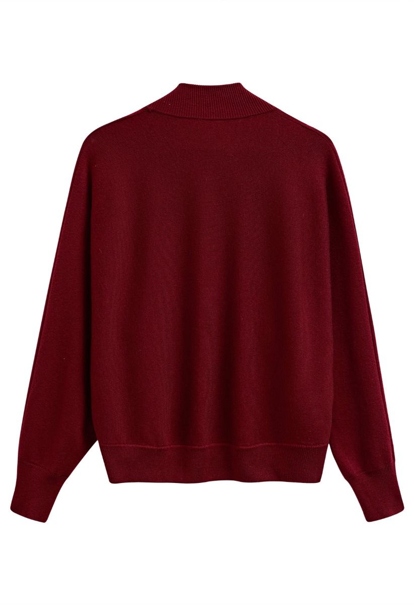 Minimalist Open-Front Ribbed Edge Knit Cardigan in Red