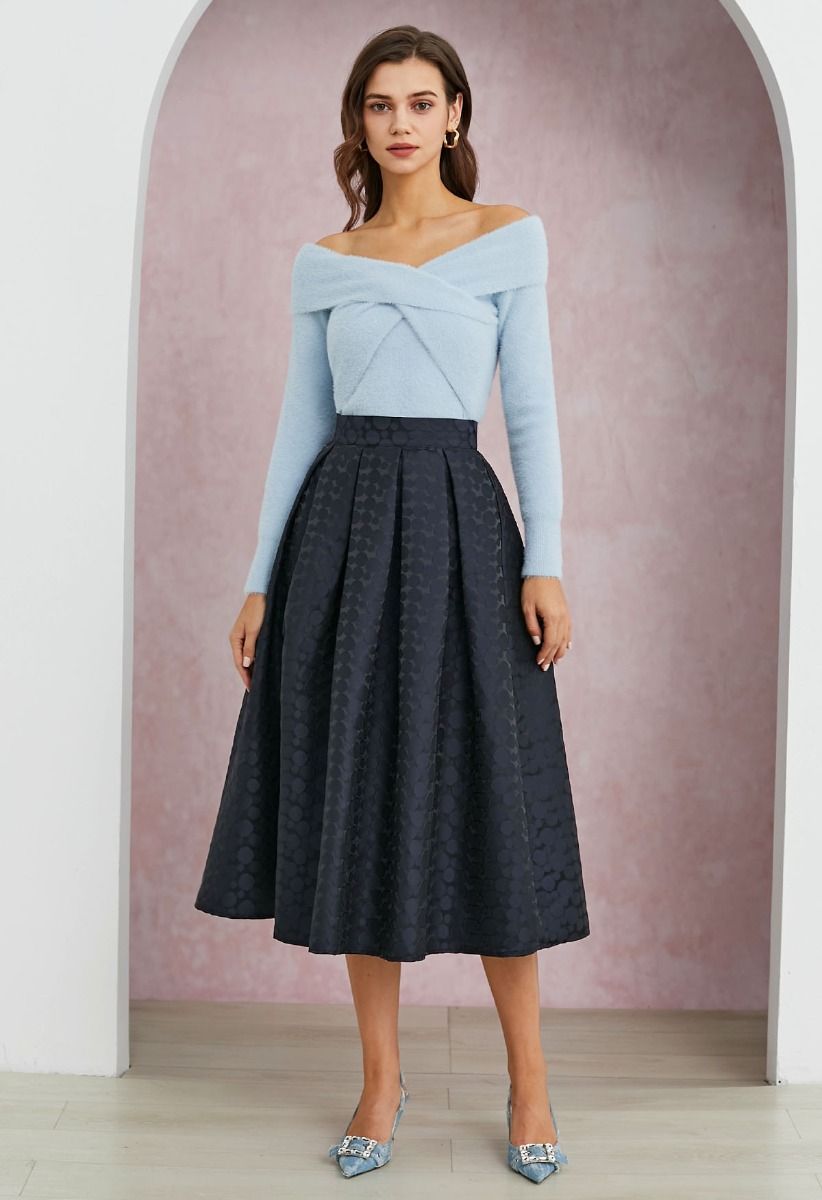 Statement Dots Jacquard Pleated Midi Skirt