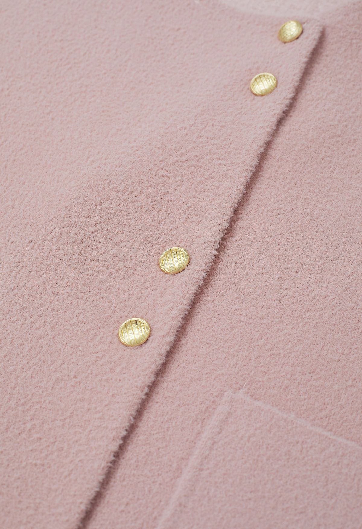 Detachable Tie-Neck Golden Button Knit Coat in Pink