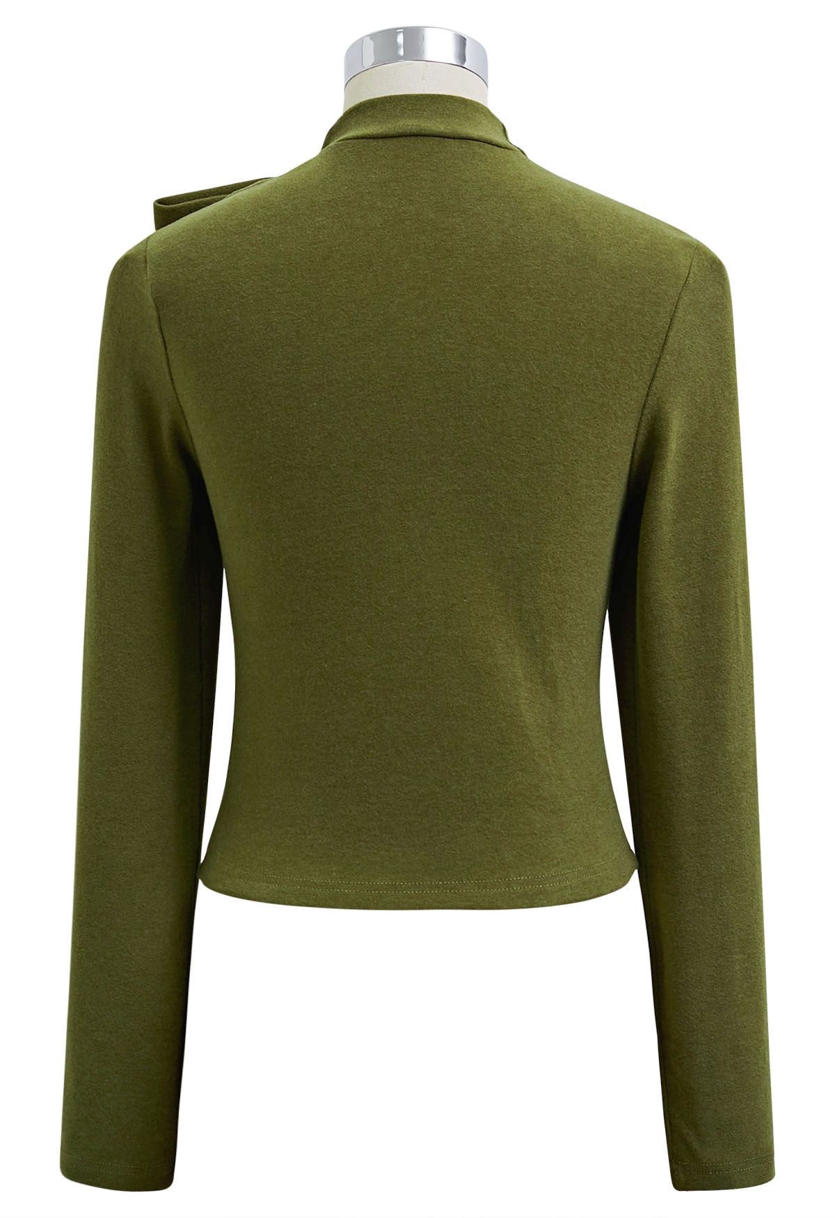 Side Bowknot Neckline Long-Sleeve Top in Olive