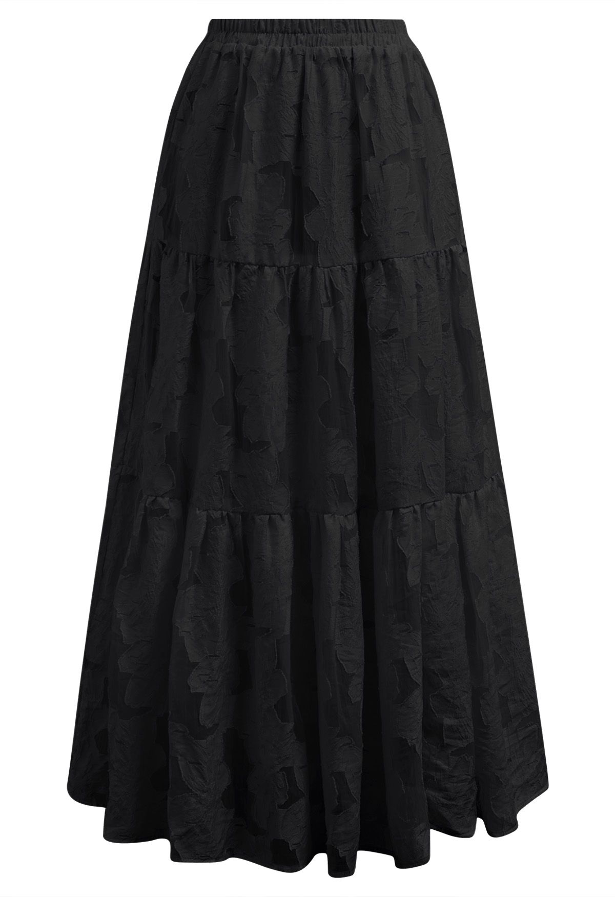 Make Your Day Floral Jacquard Maxi Skirt in Black