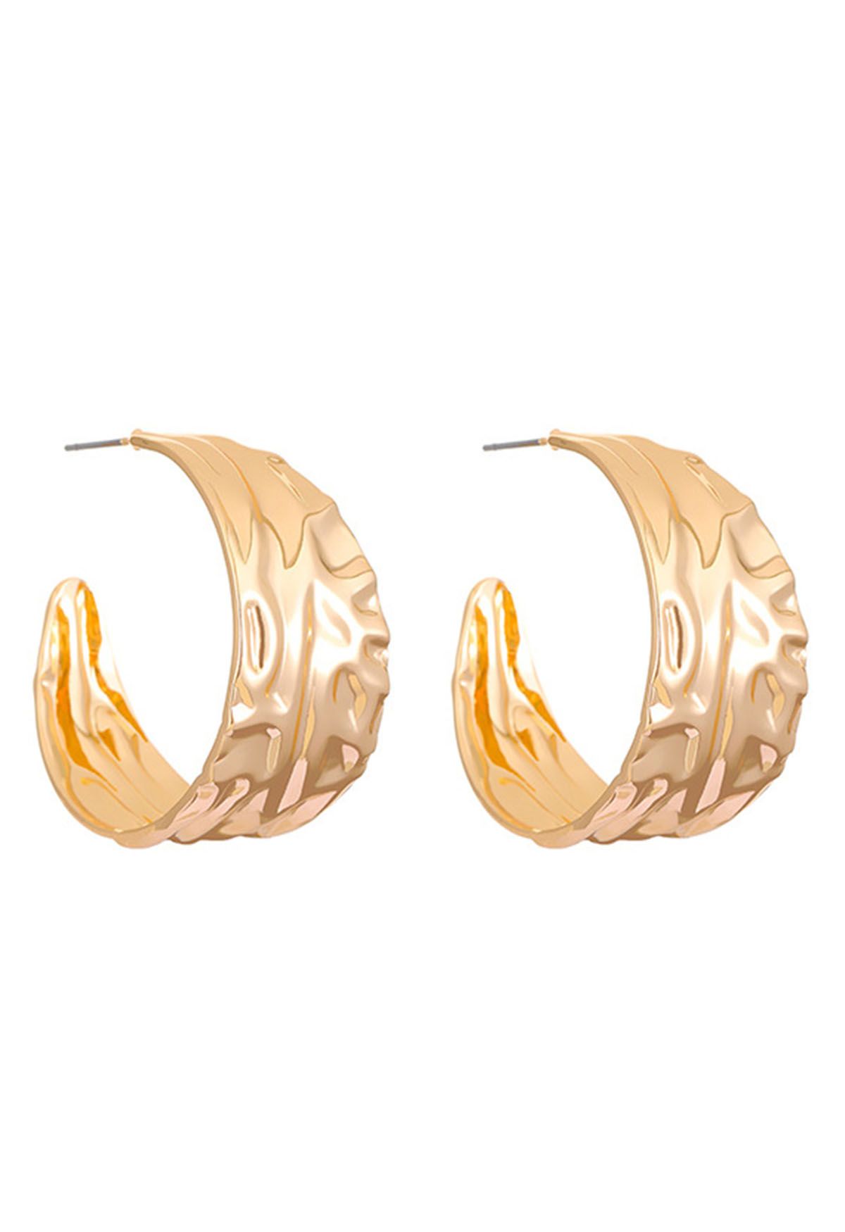 Wave Texture C-Shaped Hoop Earrings in Gold