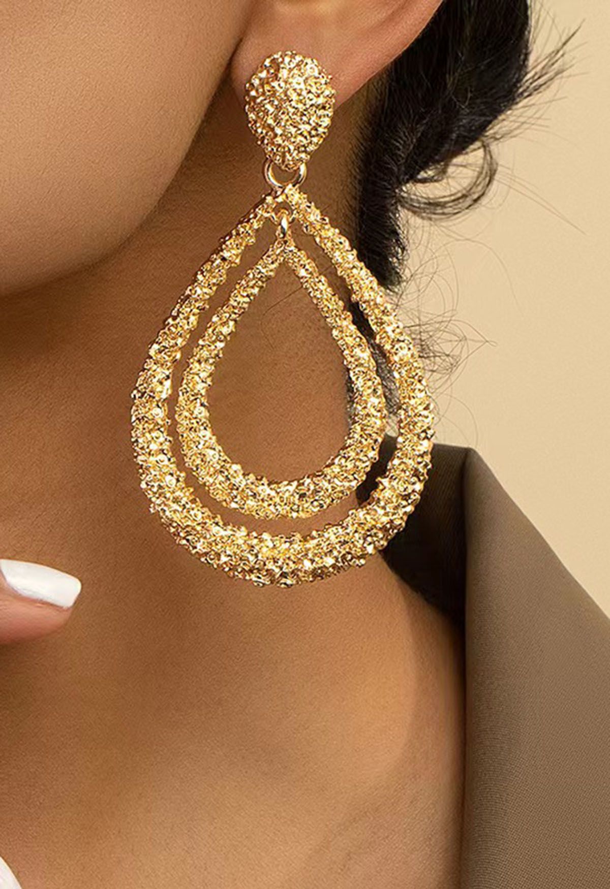 Double-Layered Teardrop Earrings in Gold