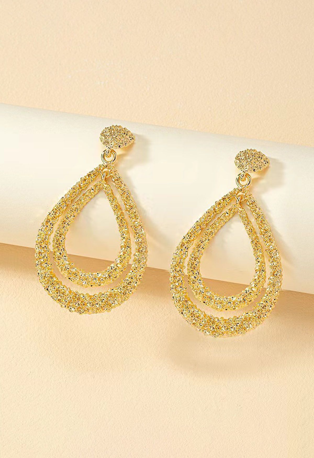 Double-Layered Teardrop Earrings in Gold