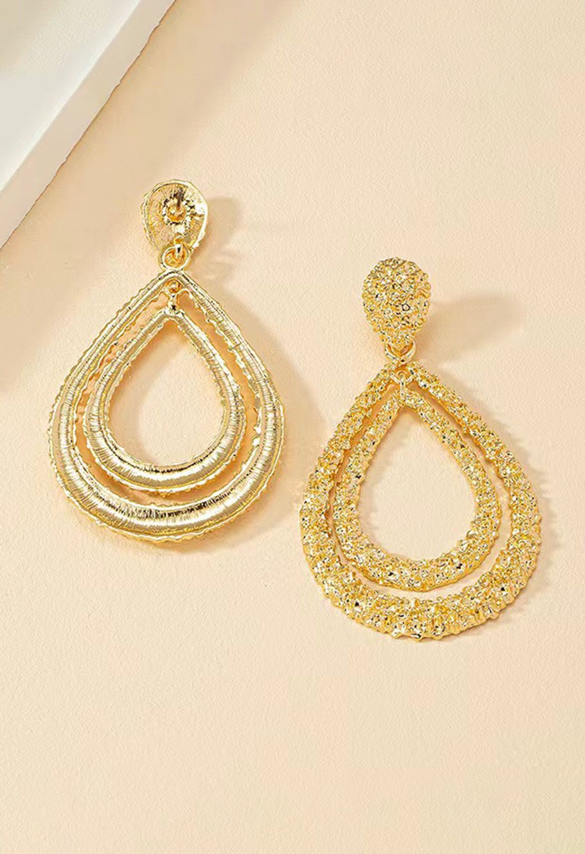 Double-Layered Teardrop Earrings in Gold